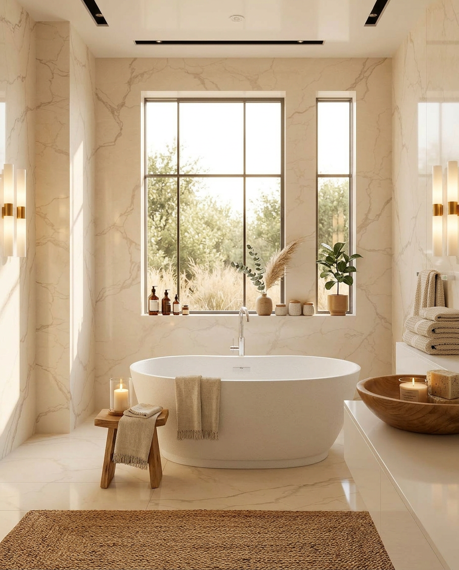 Spa-style marble bathroom